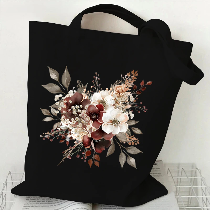 Sac fourre-tout en toile pour femme, sac à main de style esthétique, bouquet d'interconnexion, designer de fleurs vintage sauvages, initié