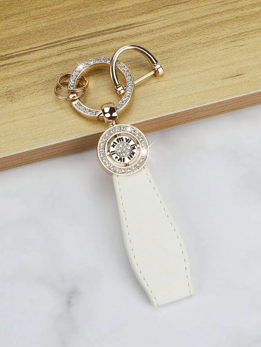 Fashion Roman Numeral Keychain With Rhinestone Decor Car Key Ring Lanyard Unisex