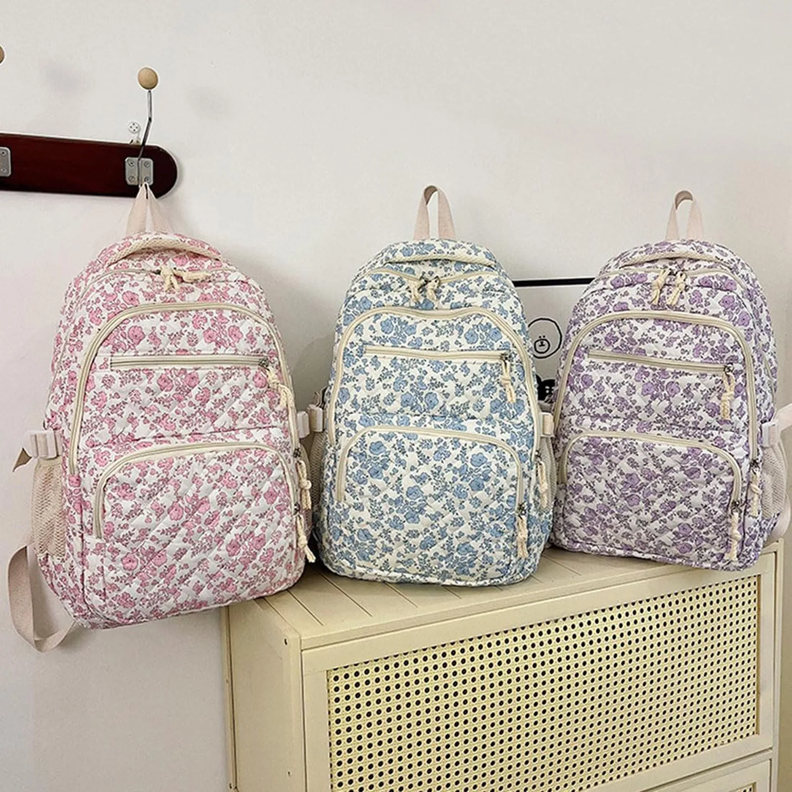 

3 Pieces Floral Pattern Backpack With Small Crossbody Bag Large-Capacity Toiletry Bag Travel Backpack Printed Cosmetic Bag