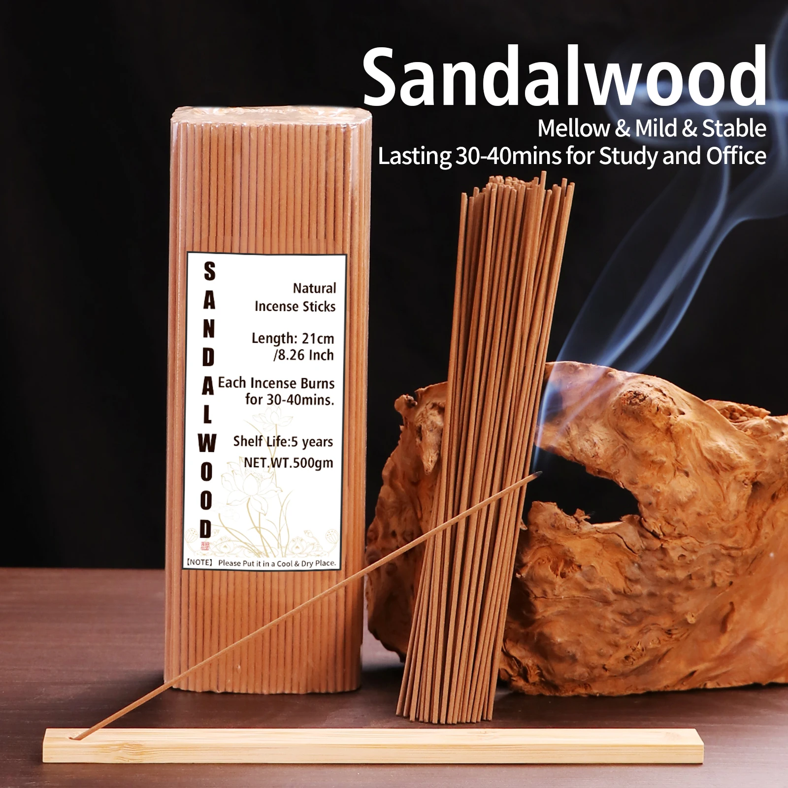 

Incense Sticks Natural Sandalwood Scent 500pcs Handmade Incense Stick with Incense Holder 30-40mins No Chemicals Joss Sticks