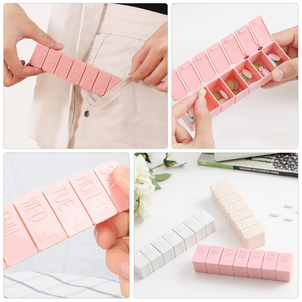 

6Pcs Mini Pill Containers Weekly Organizer 7 Compartment Portable Medicine Case Braille Markings Safe PP Material Travel