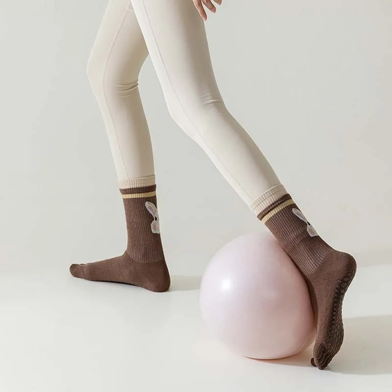 1 paio di calzini da yoga da donna cartoni animati antiscivolo in silicone palestra pilates balletto fitness calzini sportivi in cotone protezione per 5 dita ad asciugatura rapida