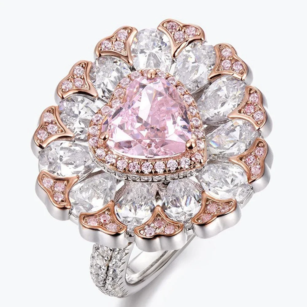 Yaranyan Luxury 100% 925 Sterling Silver Heart Cut Lab Sapphire High Carbon Diamonds Gemstone Cocktail Party Rings Fine Jewelry