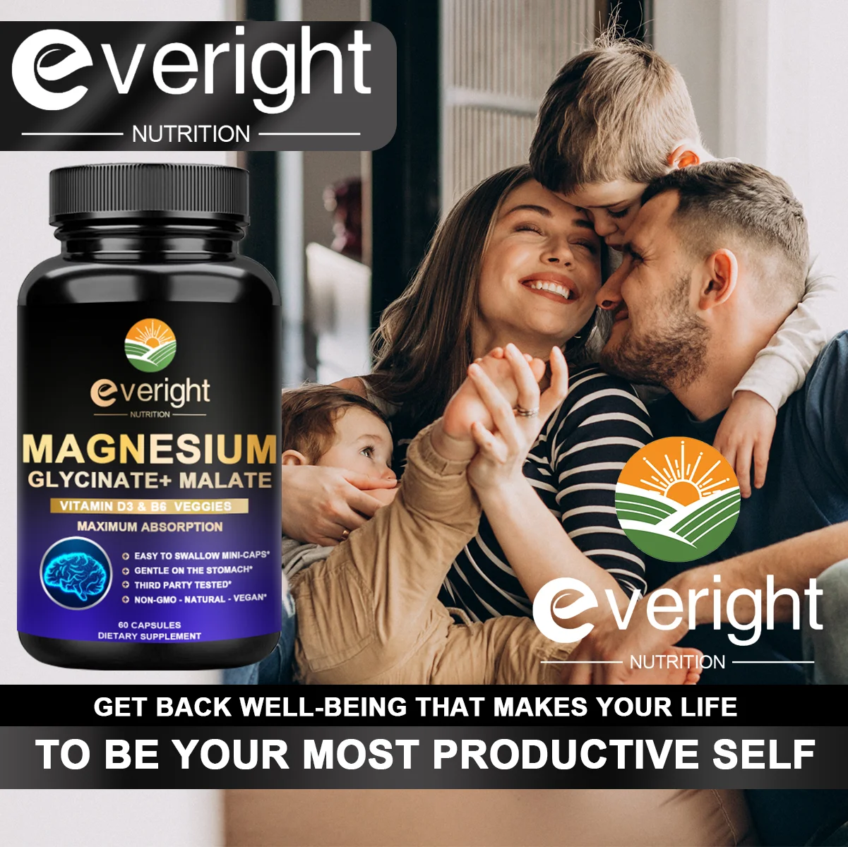 Magnesium Glycinate Supplement for Nerves System, Improve Mood Nervous, Muscles Recovery, Heart Health, Sleep Quality Support