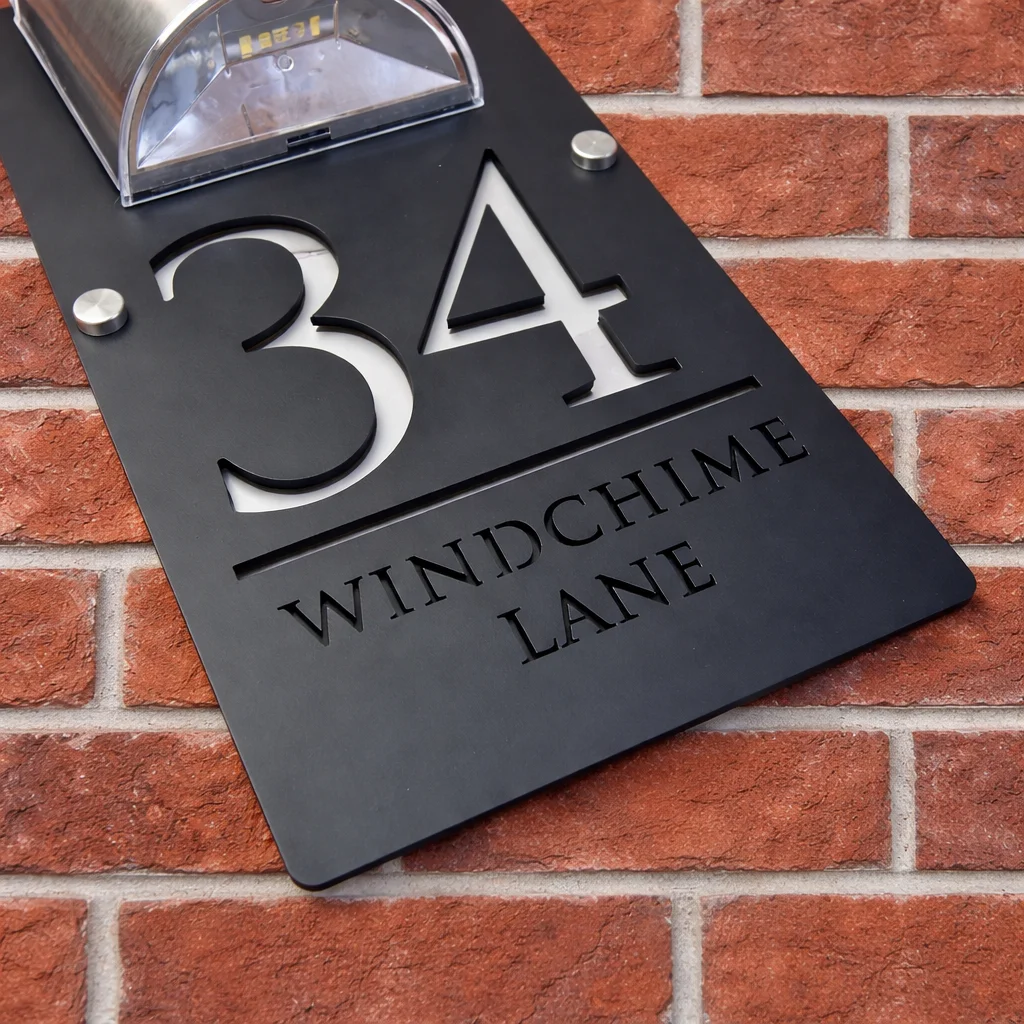 Personalized Solar LED House Number Sign, Custom Outdoor Address Plaque, Eye-Catching Waterproof Wall Decoration for Home