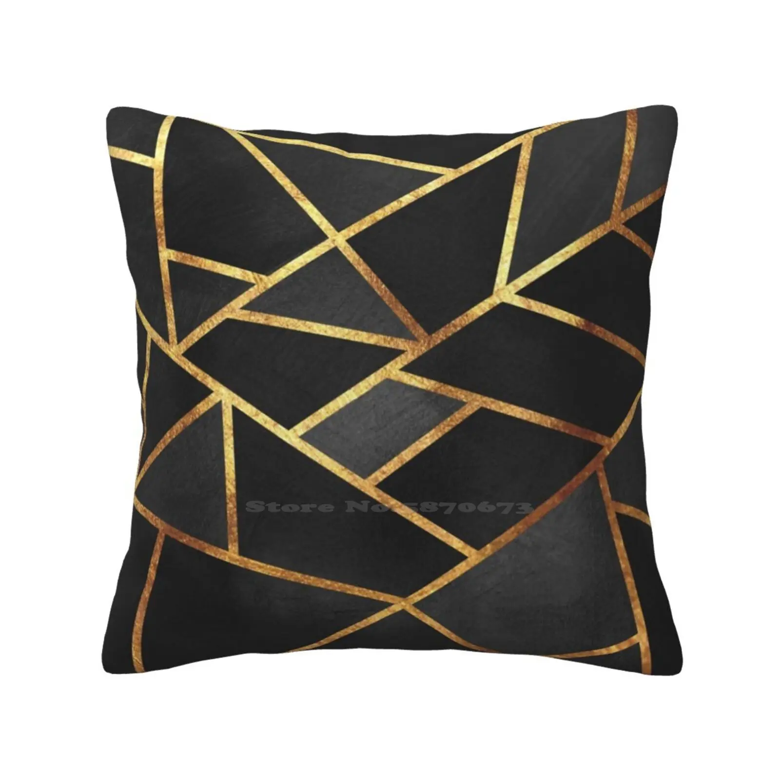 Black Gold Stone Geometric Throw Cushion Pillow Cover Black Gold Lines Modern Graphic Minimal Marble Geometry Abstract Geometric