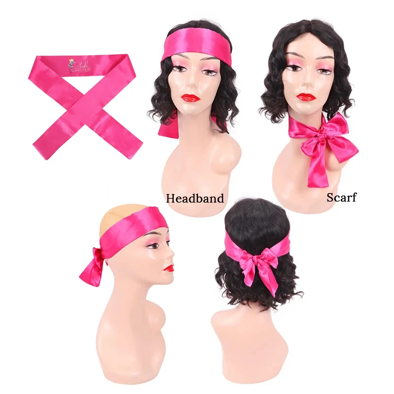 Satin Edge Headband com Logotipo Personalizado, Lenço de Seda Deitado, Lace Frontal Wig Bands, No Slip Hair Wrap, Peruca Acessórios, 10PCs