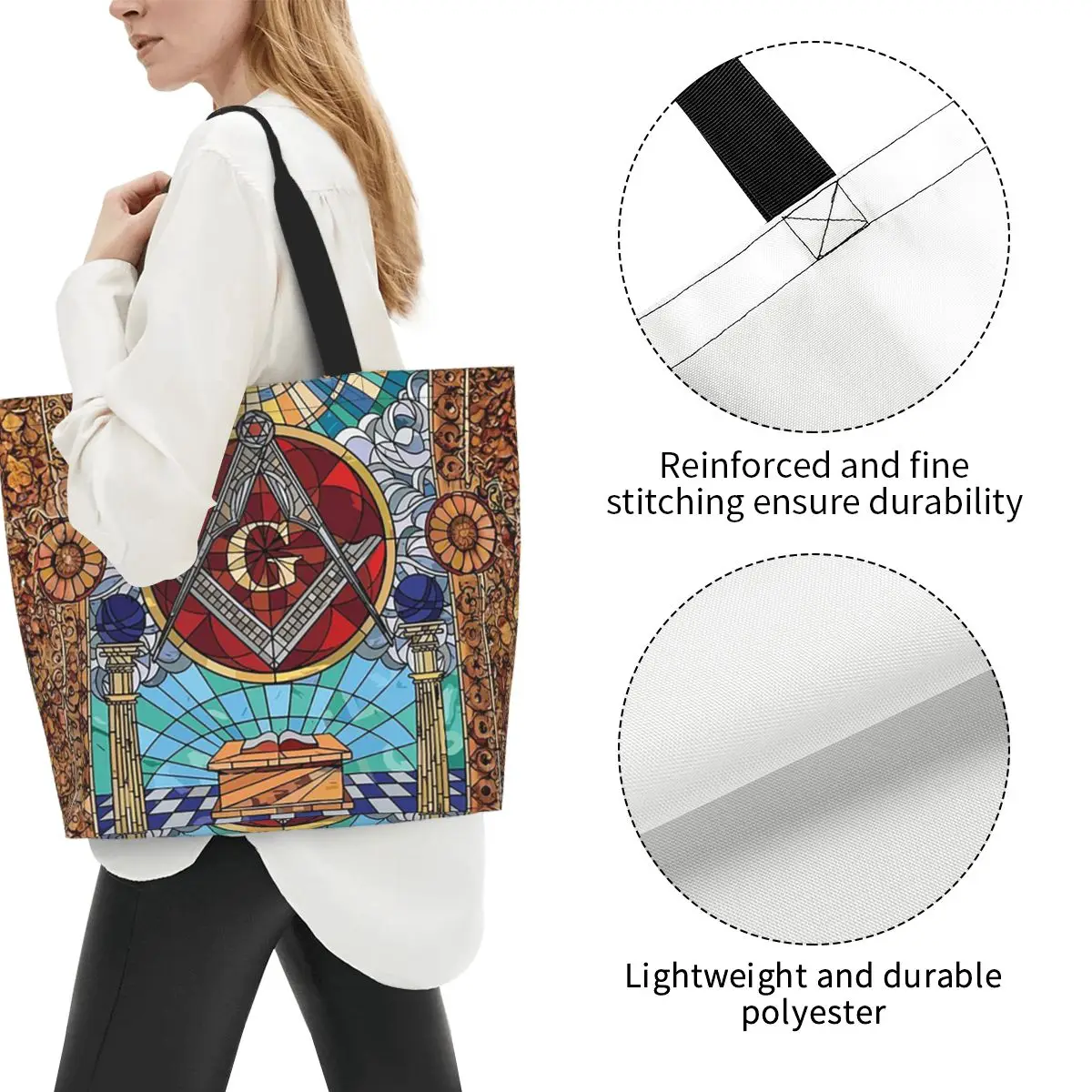 The Eternal Light Of The Freemason Masonic Mason Shopping Tote Bag Canvas Shoulder Bags Shopper Grocery Handbag for Women
