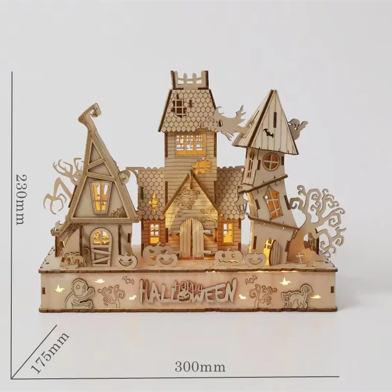 Jouets d'Halloween 3D maison en bois Puzzle bricolage Kit de Puzzle jouets pour enfants Miniature bricolage maison avec Kit de modèle de lampe
