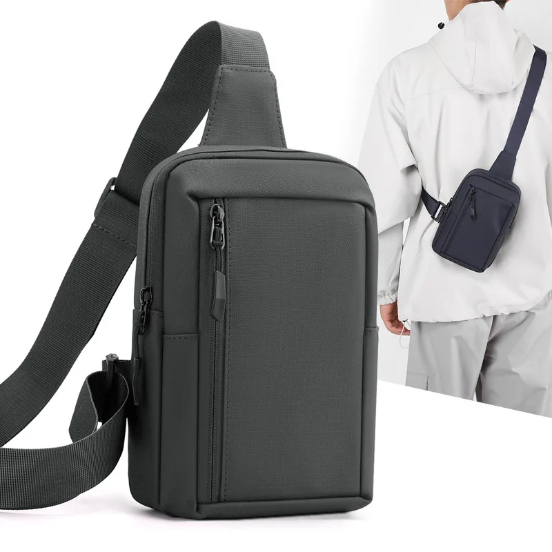 New men's fashion shoulder bag casual Joker leather phone chest bag outdoor sports solid color simple crossbody bag.