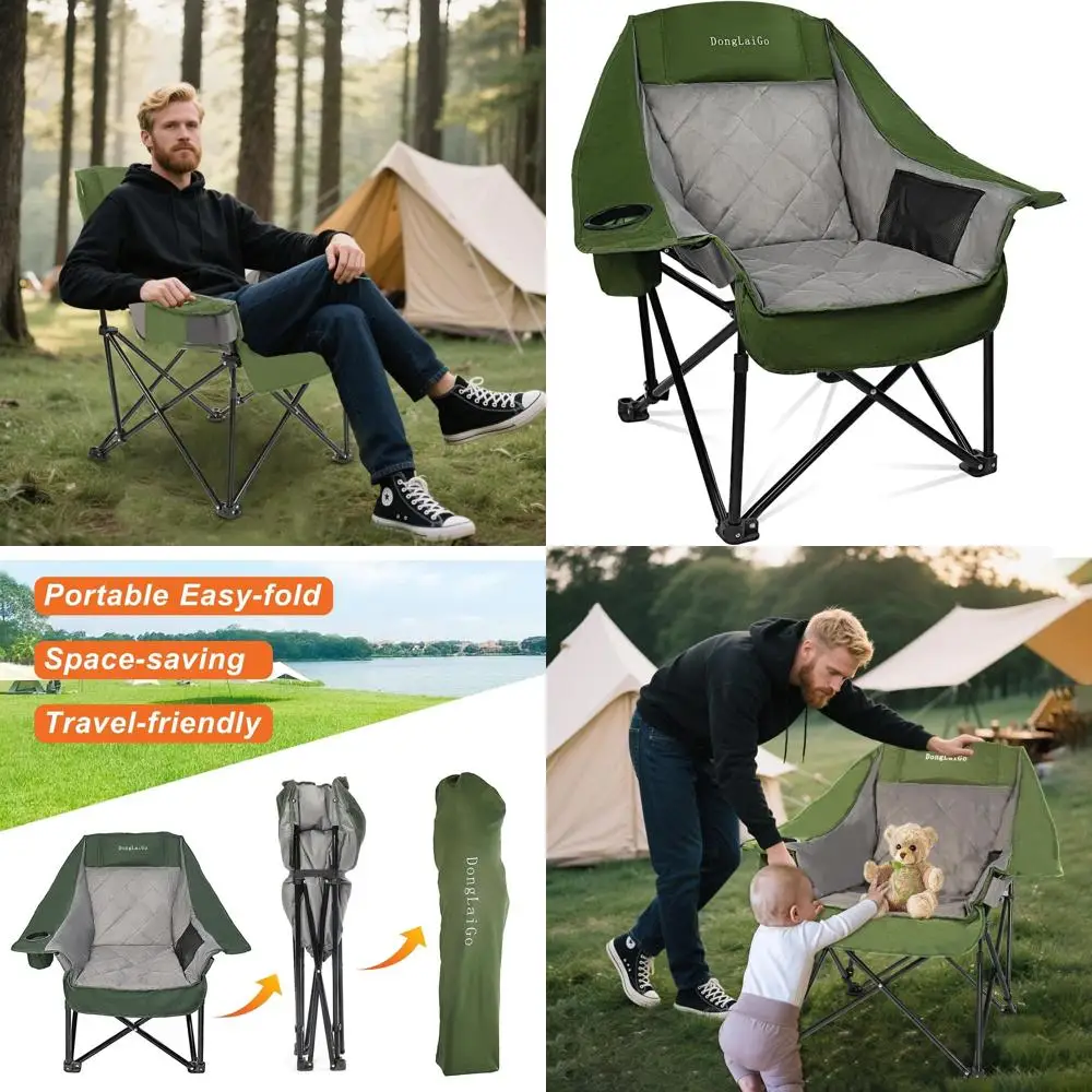 

Durable Oversized Folding Camp Chair with Side Pocket & Cup Holder, Supports Up to 400lbs, Ideal for Outdoors, Beach, Sports, an