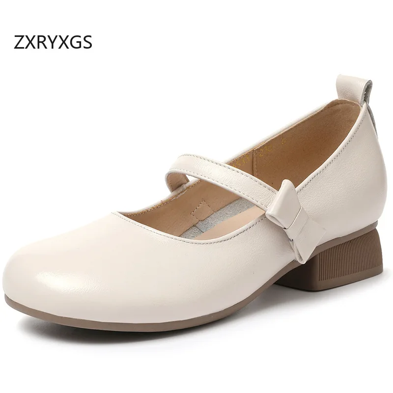 

ZXRYXGS Верхний слой из воловьей кожи с круглым носком, мягкая подошва, низкие каблуки, осень 2022, элегантная модная женская обувь из натуральной кожи, новый большой размер