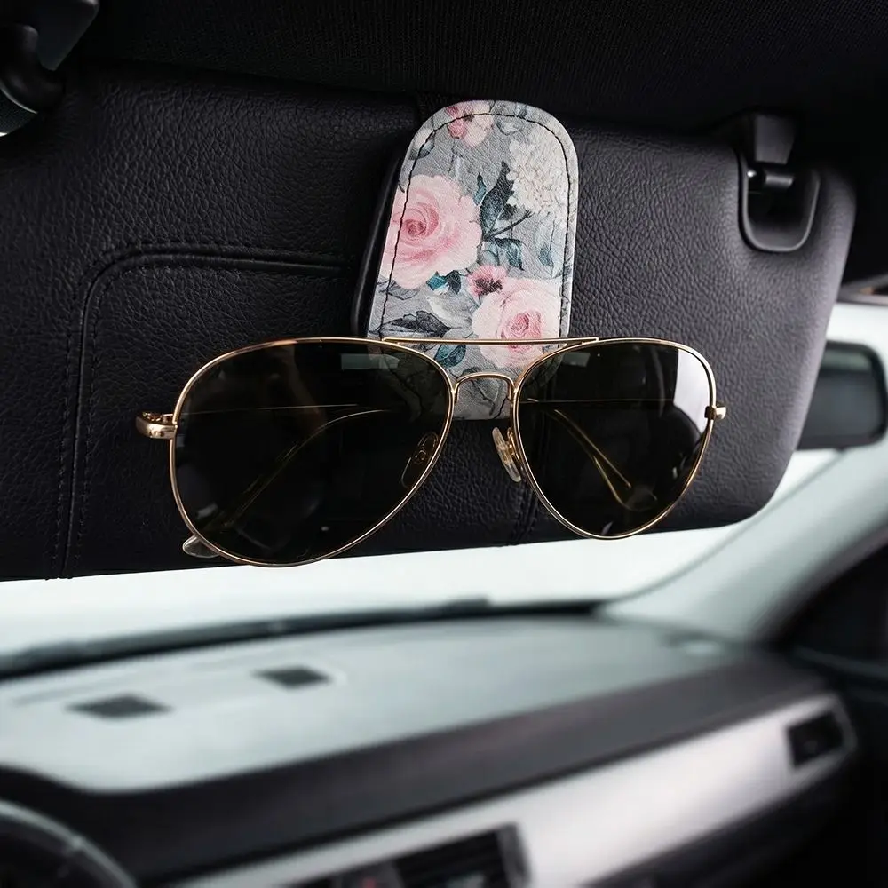 Creative Magnetic Car Eyeglass Clips Magnetic Clip Stable Hanging Car Sun Visor Glasses Holder PU Leather Hands-Free