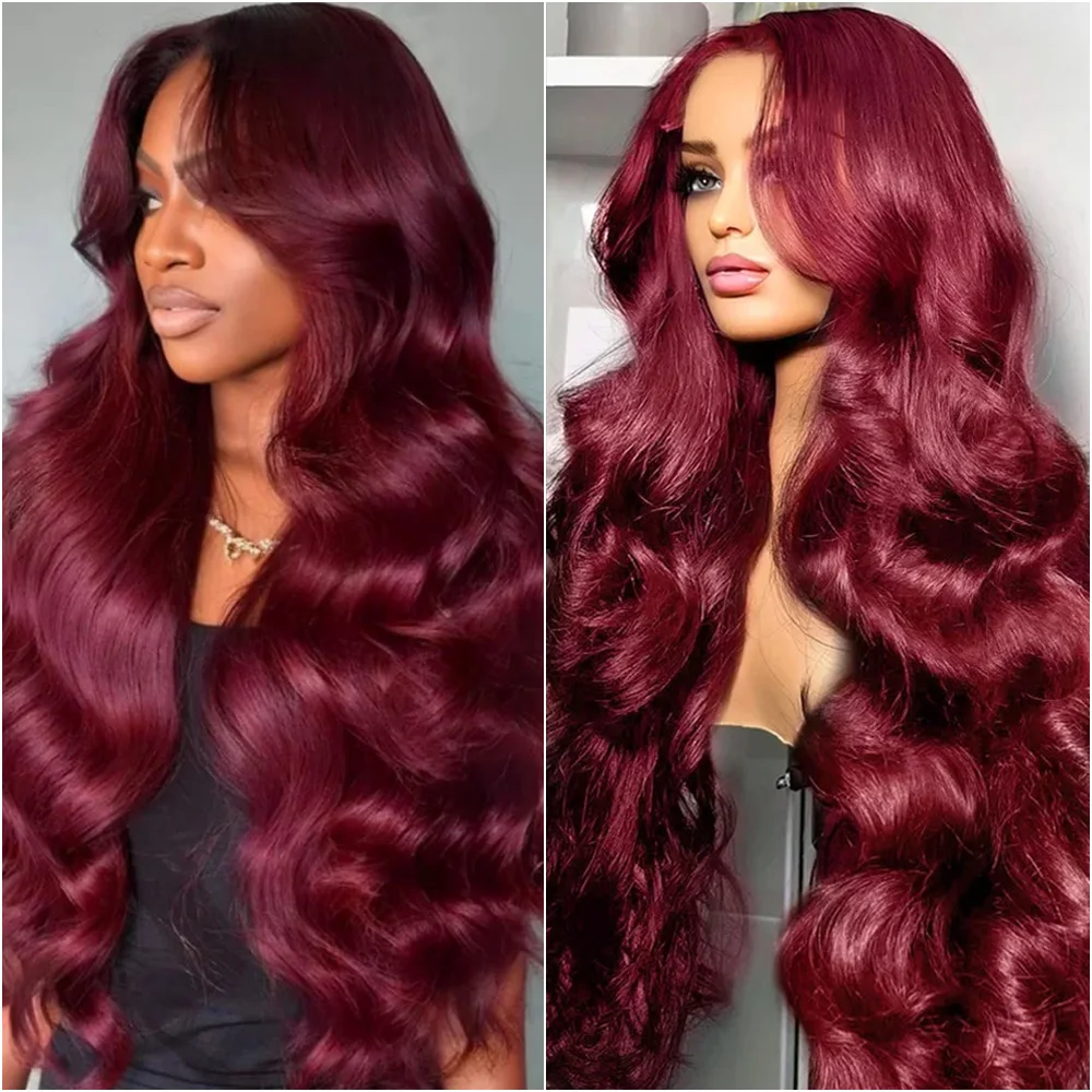 

30 40 Inch 99J Burgundy 13x6 Hd Lace Frontal 100% Human Hair Wig Body Wave Transparent 13x4 Lace Front Brazilian Wigs For Women