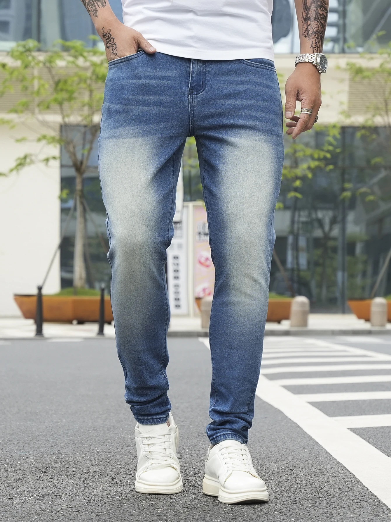 

Jeans Pants Clothing Denim Trousers Men's Summer Lightweight Skinny Gradient Wash Stretch Denim Jeans for Male