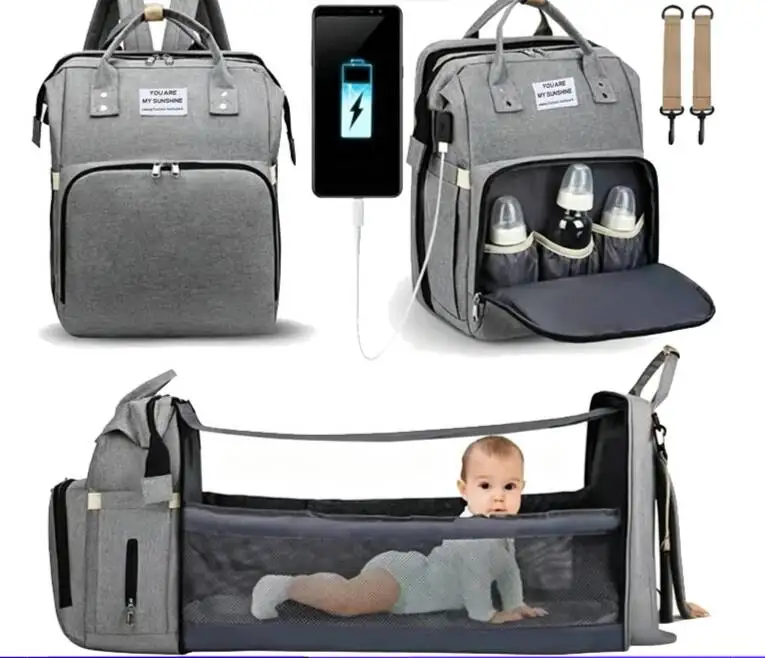 Mommy Diaper Bags Baby Bed Mother Large Capacity Nappy Milk Bottle Backpacks with Changing Mat Convenient Baby Nursing Bags
