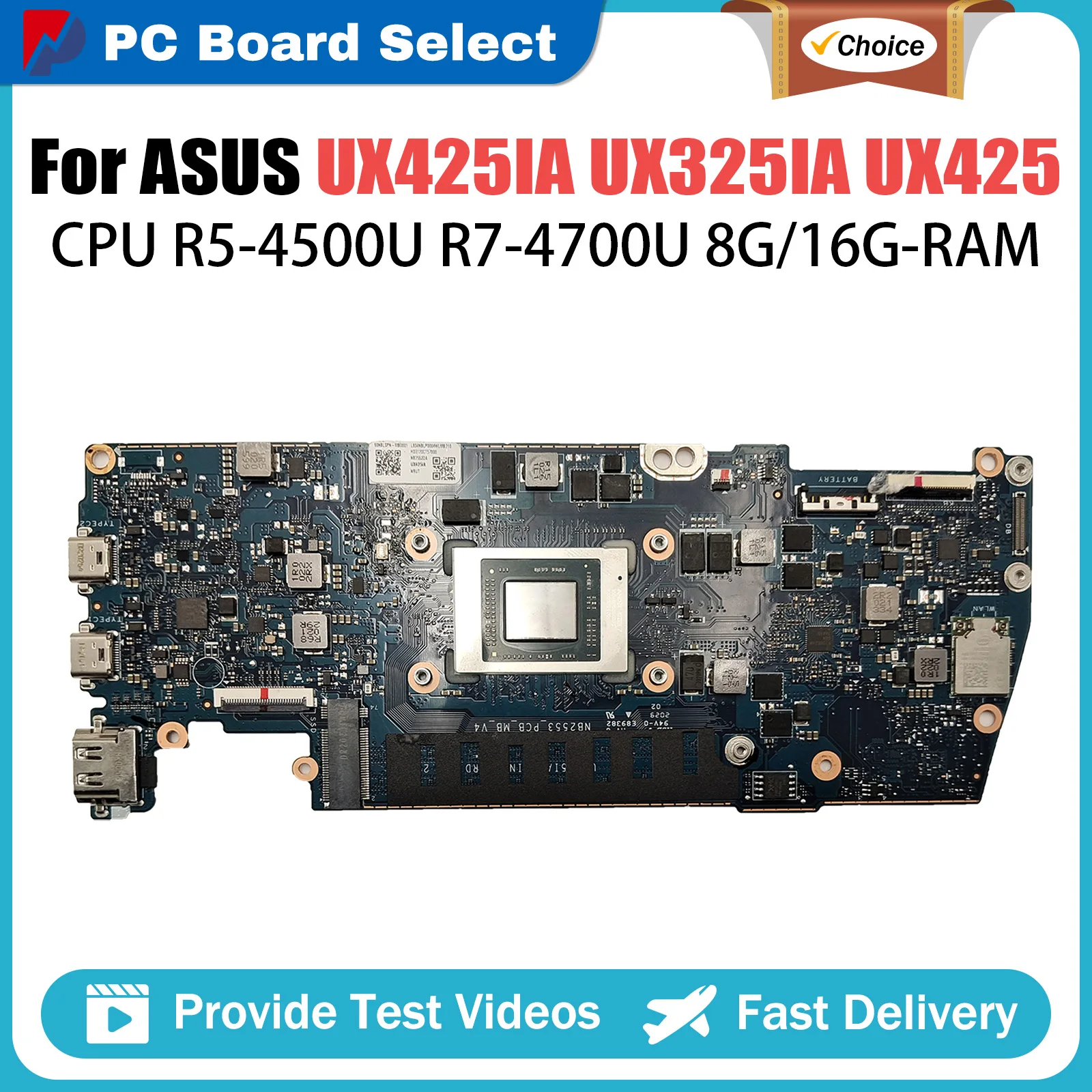 UX425IA Mainboard For ASUS ZenBook UX425 UX425IA UX425I UM425IA Laptop motherboard With R5-4500U R7-4700U CPU 8GB 16GB RAM