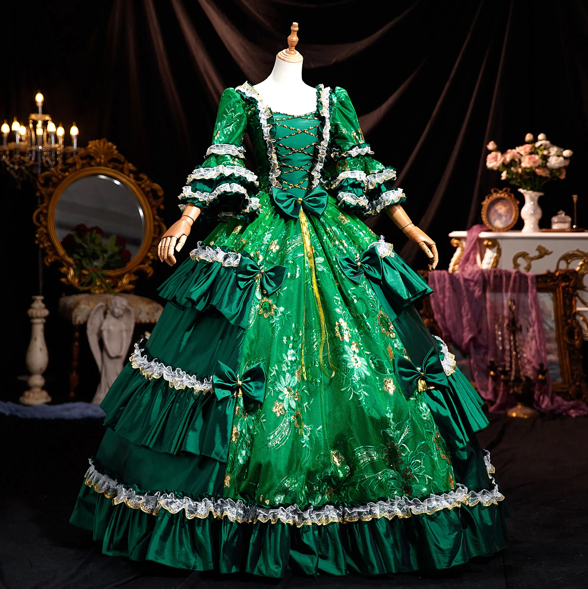 

Green Renaissance Prom Dress Marie Antoinette Princess Gown Gothic Victorian Historical Ball Dresses For Women