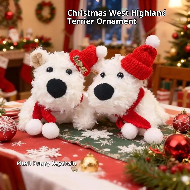 1PCS Sitting Western Highlands Puppy Toy Long Plush Cute White Dog Pendant Little Pet Animals Dolls Children Christmas Gift