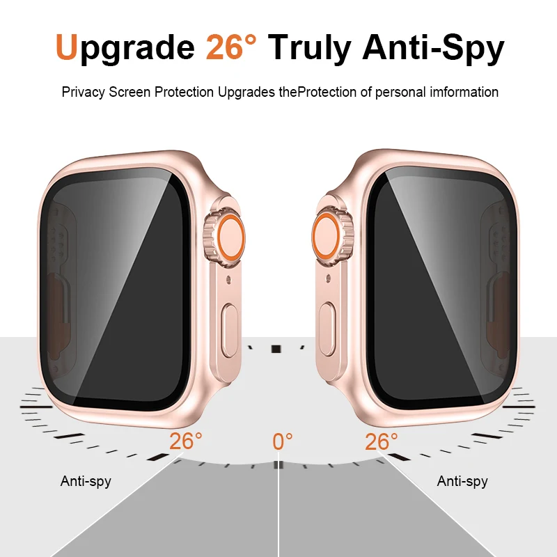 Tempered Glass + Cover for Apple Watch Case 40mm 41mm 44mm 45mm Privacy Screen Protector Change to Ultra  iWatch 9 8 7 6 5 se 4