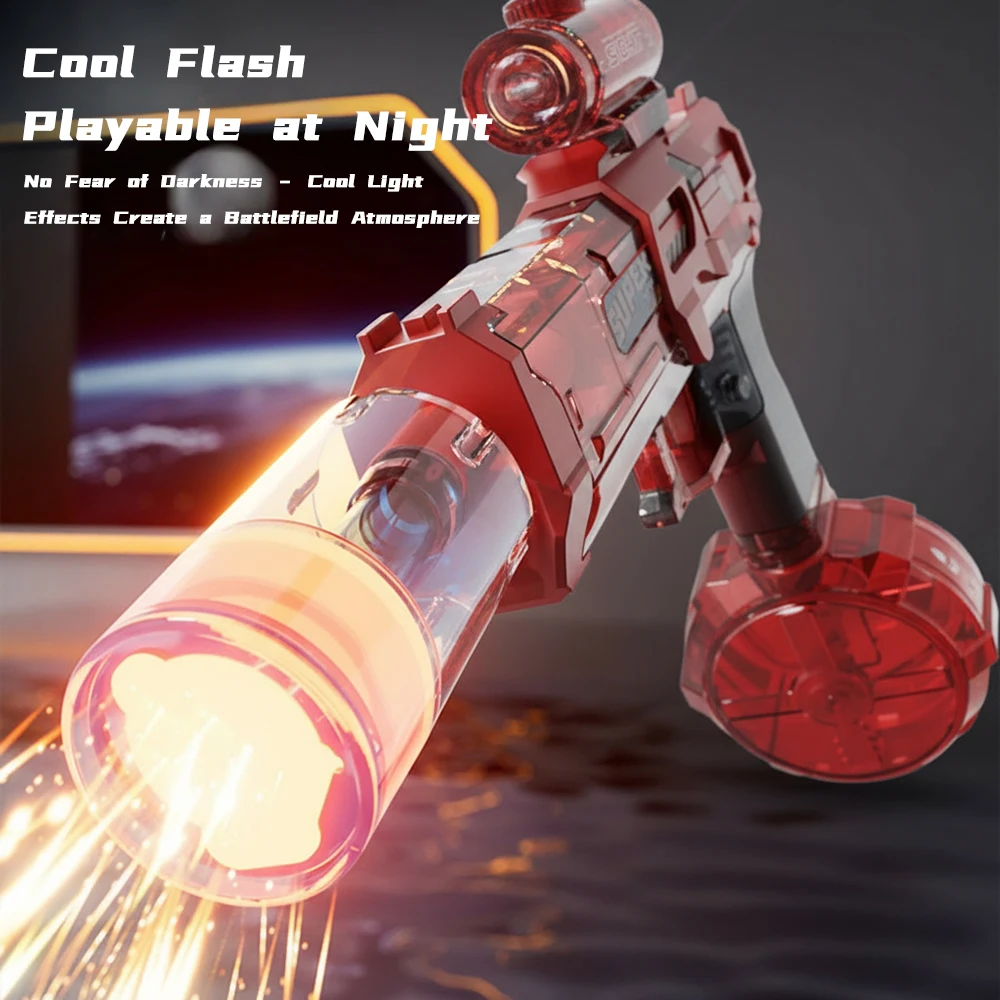 مسدس مياه كهربائي طويل المدى عالي السعة قابل لإعادة الشحن مع ضوء لهب LED ألعاب قتال المياه المحمولة للأطفال #6