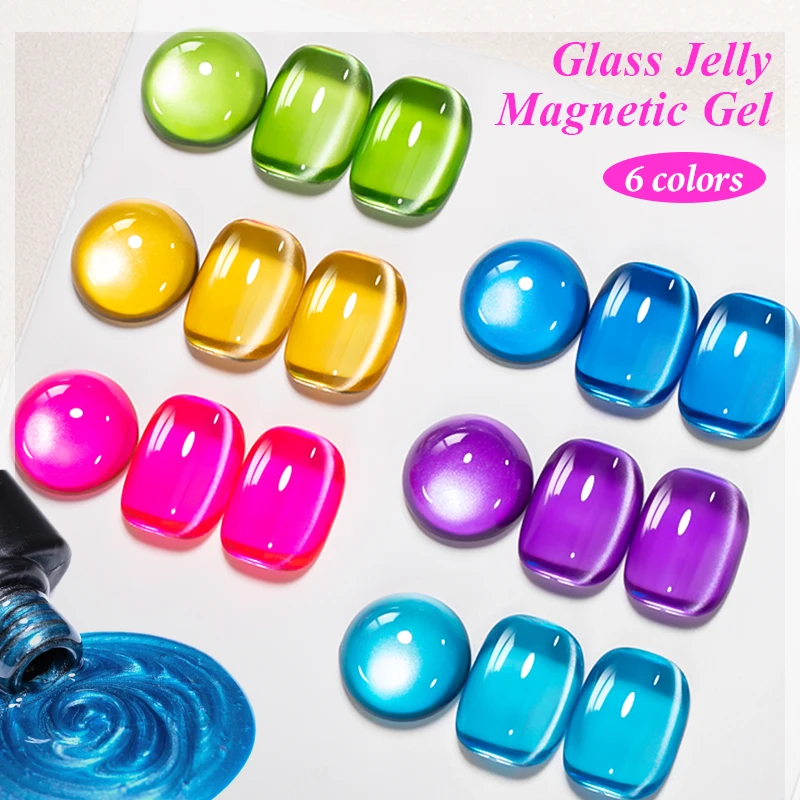 7ml Fluorescent Glass Jelly Magnetic Gel Nail Polish Crystal Neon Color Glass Bead Effect Semi Permanent Soak Off Varnish
