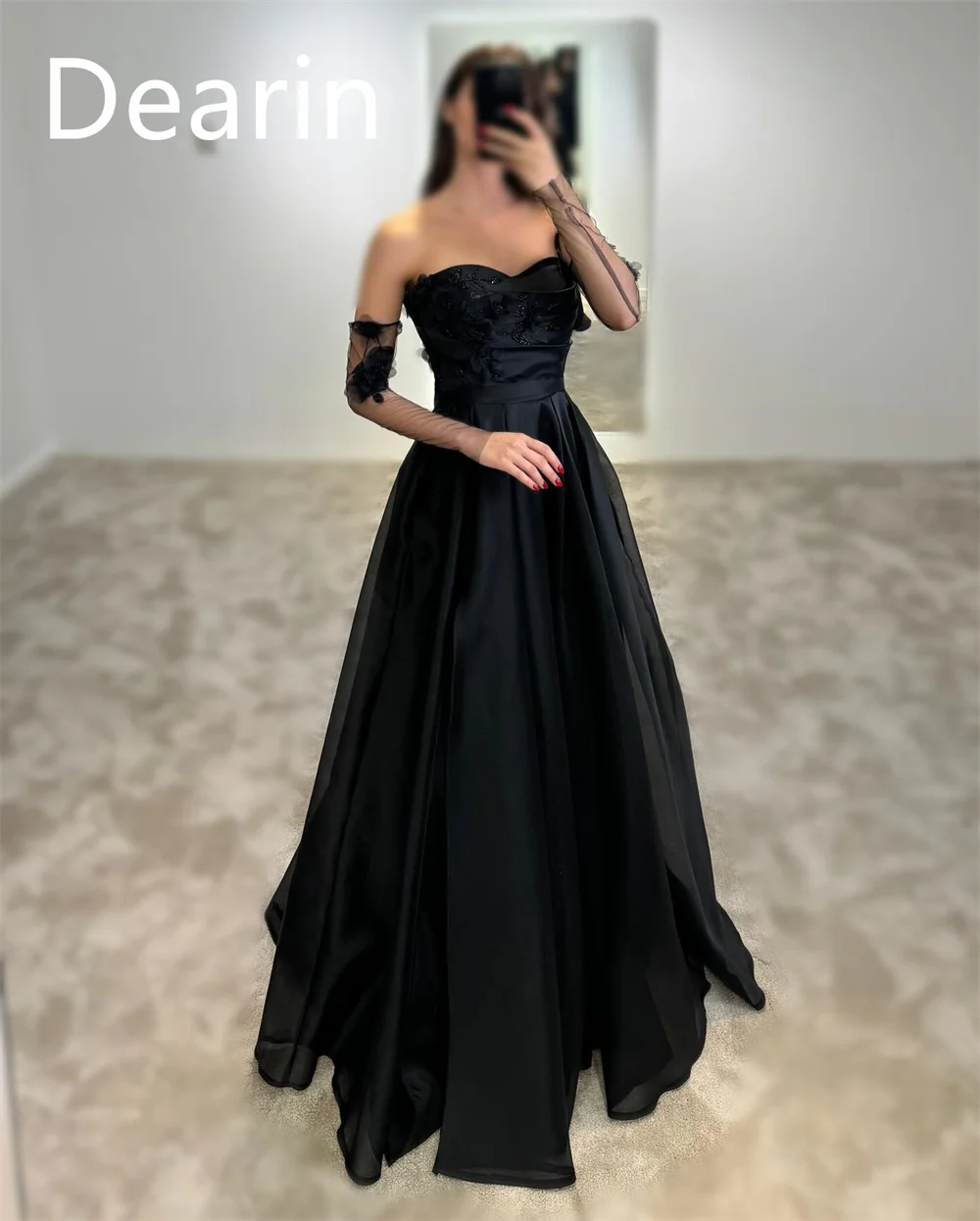 Arab Saudi Dearin tanpa tali A-line rok panjang lantai gaun acara terbungkus Bespoke gaun Formal gaun malam Prom