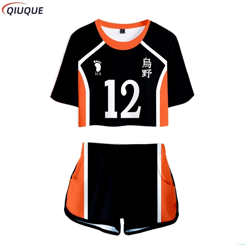 Karasuno Koukou Cosplay Costume Summer Girls Cheerleading Uniform Women Anime Crop Top Short-sleeved T-shirt Shorts view 5