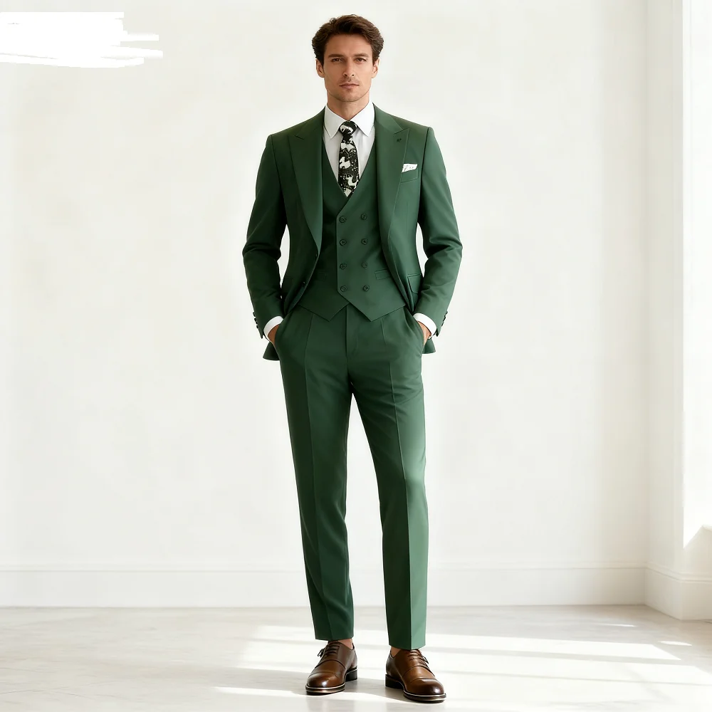 

Зеленый приталенный мужской классический костюм на одной пуговице с пиковыми лацканами для свадьбы для курения Terno Masculino, куртка, брюки, комплект с галстуком