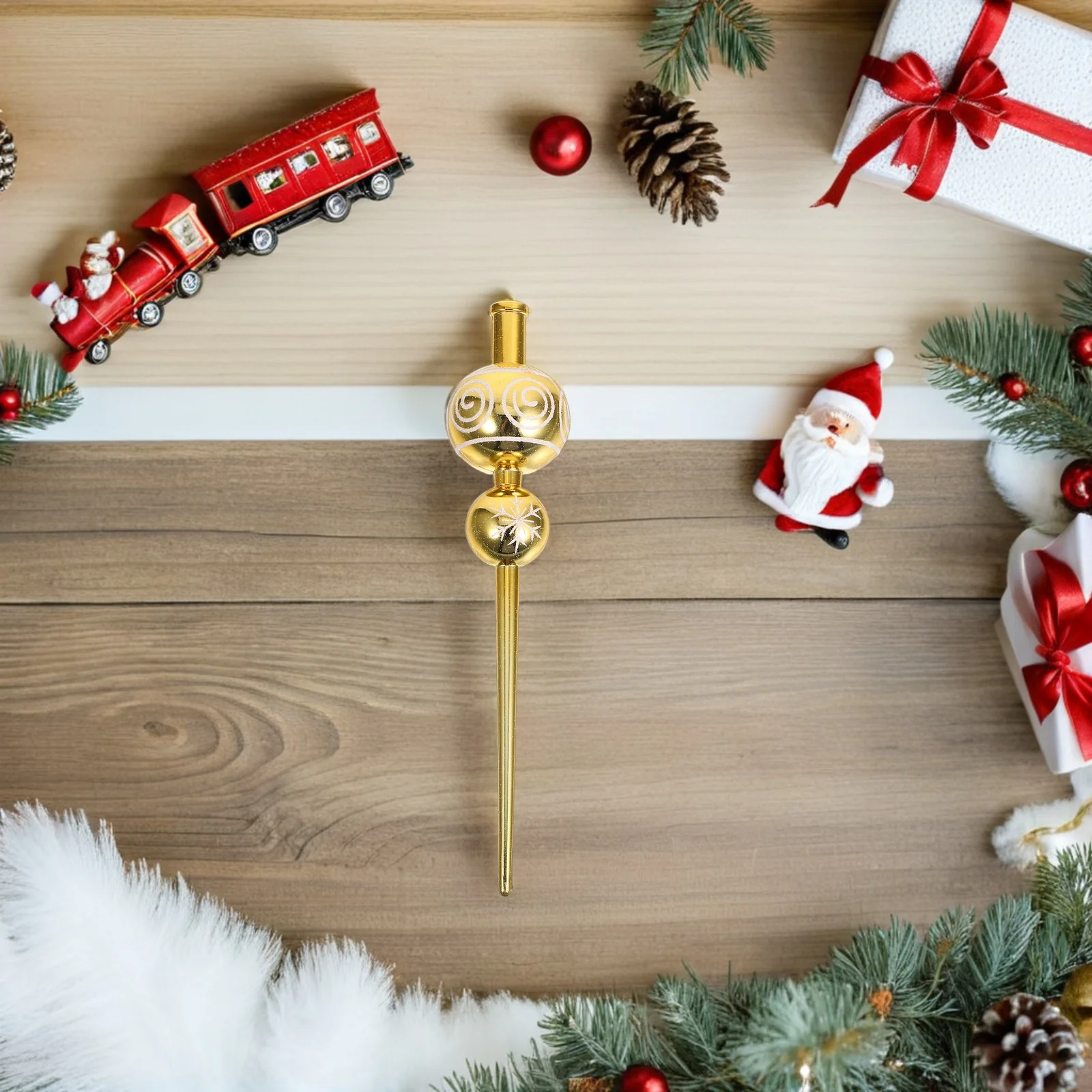 

Vintage Inspired Gourd Shaped Christmas Tree Topper Golden Compact Design Festive Atmosphere Warm Inviting Home Holiday