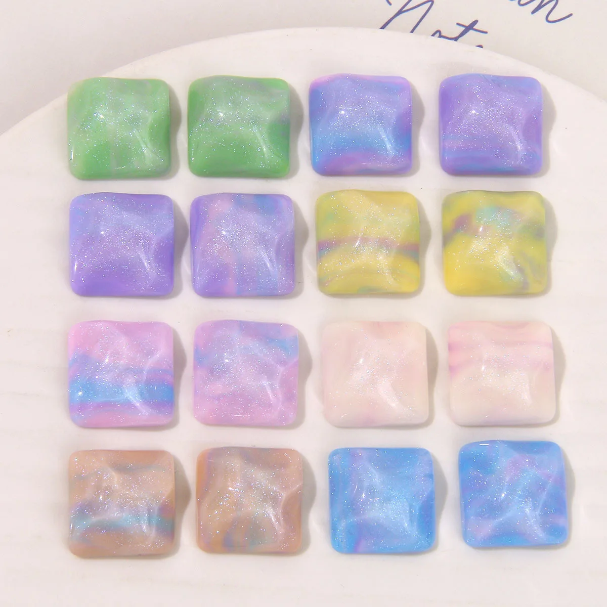 INS Tie Dye Square Glitter Wavy Resin Accessories DIY for Earrings Hairwear Shoe Charms Shoe Decor Craft Supplies