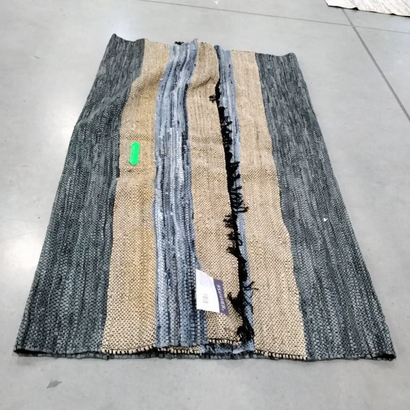 Rug 8' X 10' Loose Threads Rugs 70% Leather 25% Jute and 10% Cotton BLUE / NATURAL Carpet