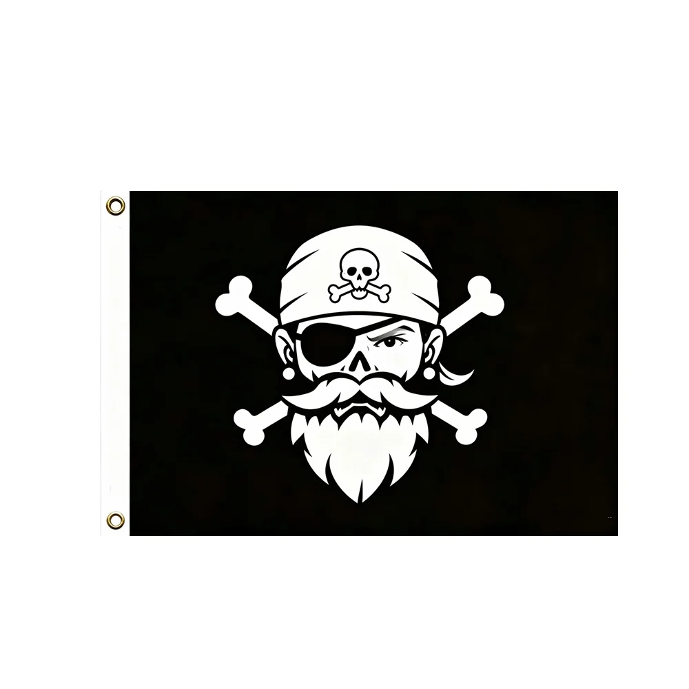 Pirate Skull Crossbones Flag 2x3ft 3x5ft Polyester With Eye Patch Beard Halloween Pirate Party Nautical Decor Adventure Theme