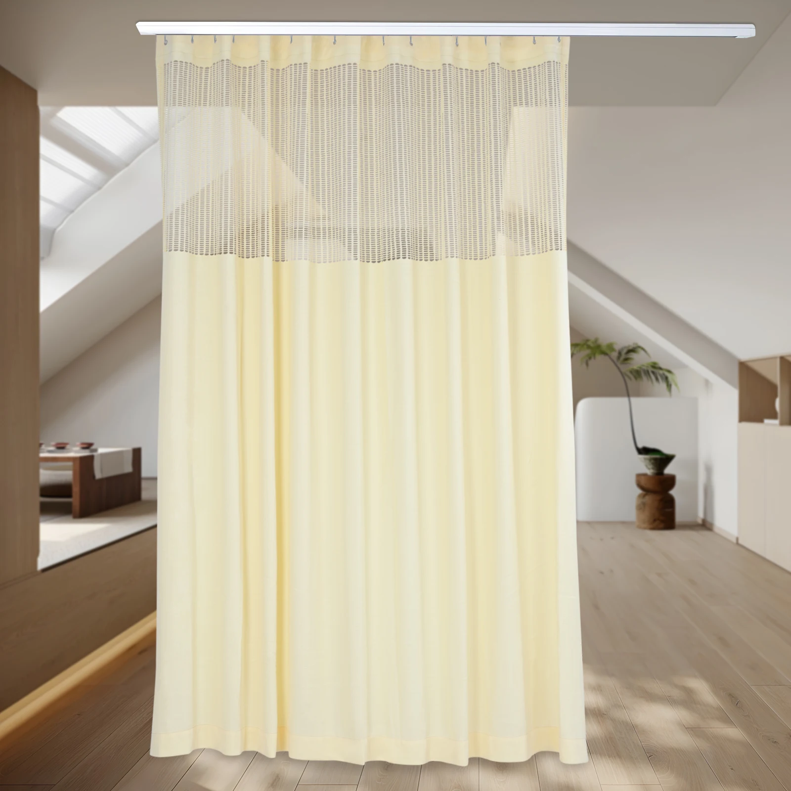 

Room Divider Curtain for SPA Privacy Cubicle Curtain with Mesh Top 1 Panel, 15ft Wide x 8ft Tall Grommet Curtain