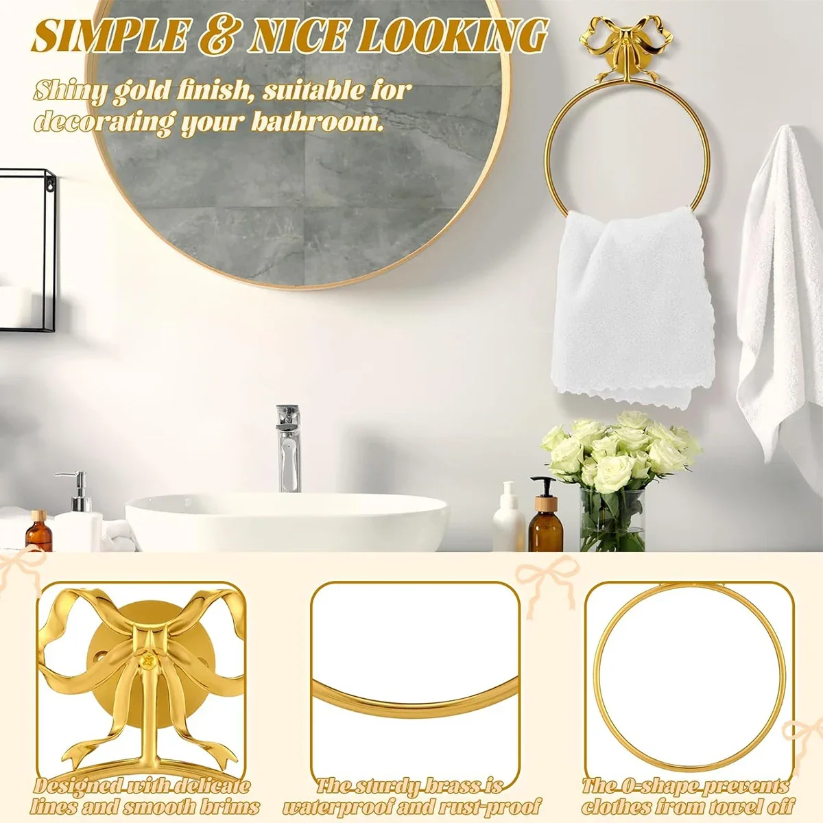 

Bathroom Towel Ring Hook Metal Hardware Accessories Household Kitchen Bathroom Light Luxury Style Modern Circular Towel Rack