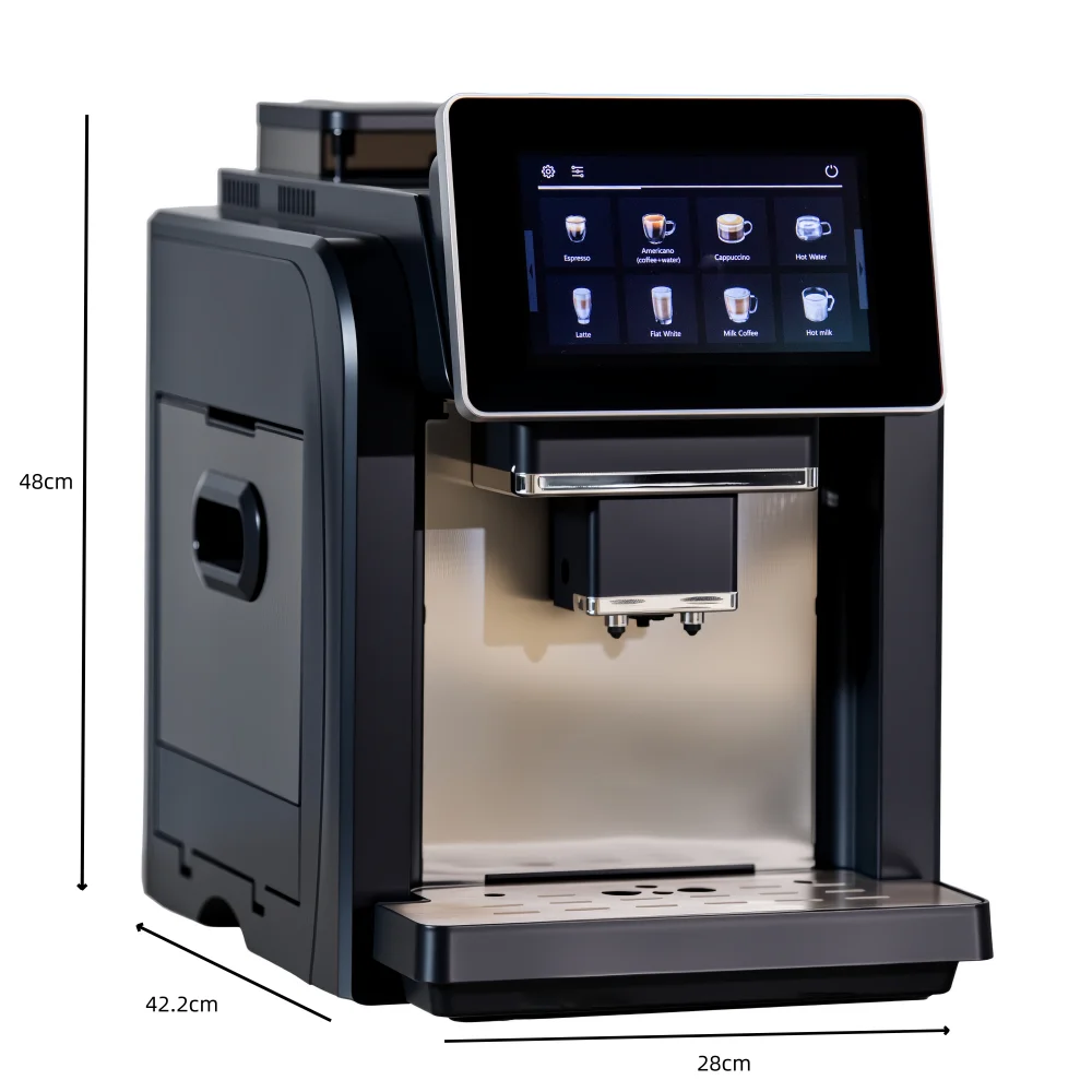 

Коммерческая полностью автоматическая кофеварка для эспрессо с сенсорным экраном, сертифицированная CE CB, пластиковая кофеварка для эспрессо с системой заваривания