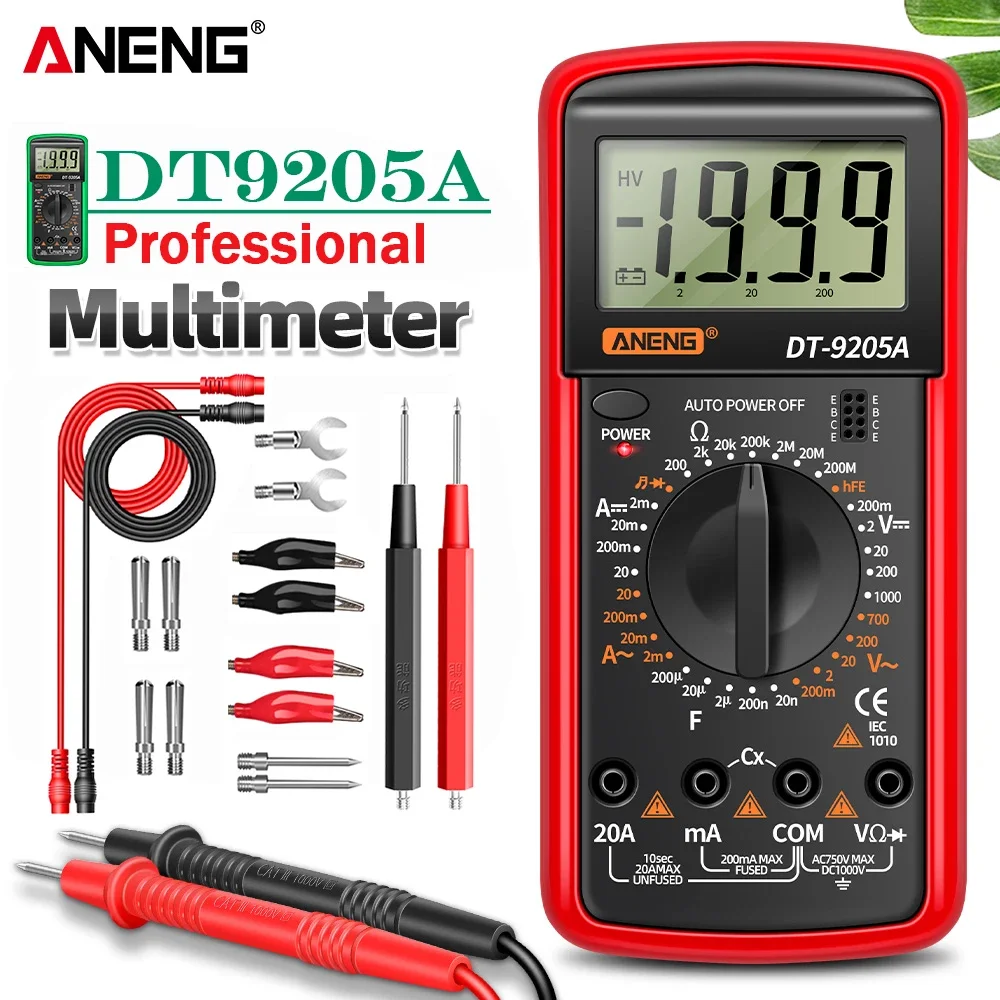 

ANENG DT9205A Digital Multimeter AC/DC Transistor Tester Electrical NCV Test Meter Profesional Analog Auto Range Multimetro