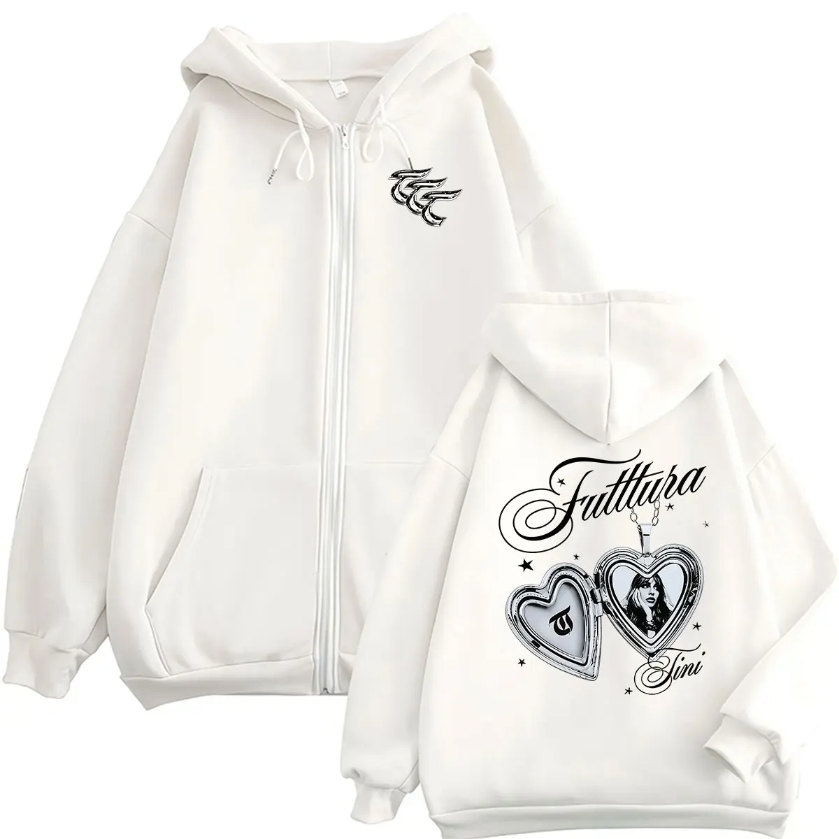 Tini Stoessel Futtura Album 2026 Reißverschluss-Hoodie für Herren und Damen, Fleece, langärmelig, Retro-Sweatshirt, lockere Kleidung, Pullover, Mäntel, Kapuzenpullover – Detail 3