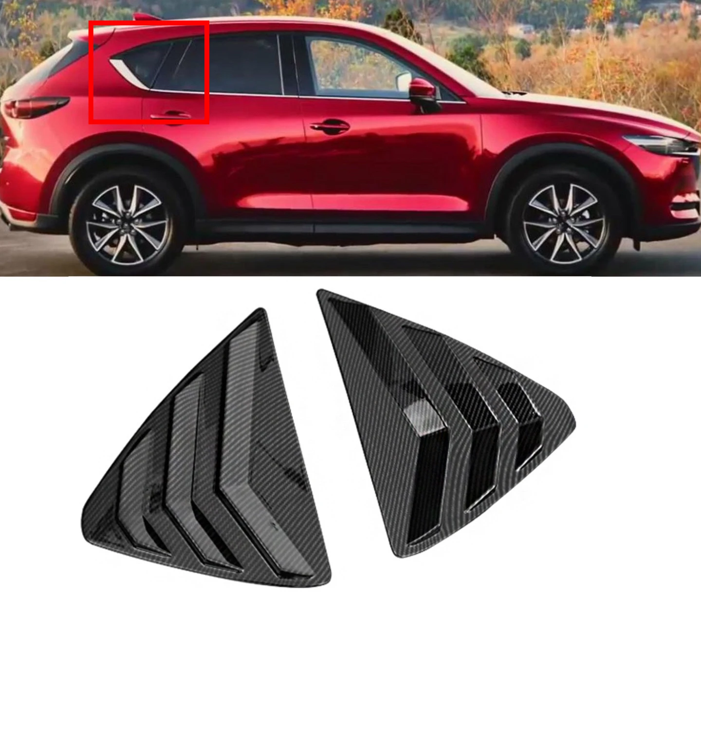 

For Mazda CX-5 CX5 2017-2023 ABS Glossy Black Rear Window Shutter Cover Trim Window Louver Side Vent Trim 2pcs Car Accessories