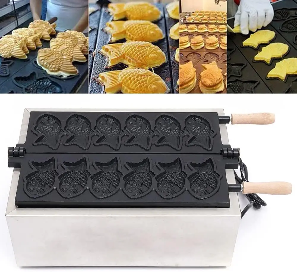 

6 Pcs Taiyaki Making Machine, Non Stick Japanese Fish Type Waffle Machine 110V Electric Corn Dog Waffle Maker Hot Dog Muffin