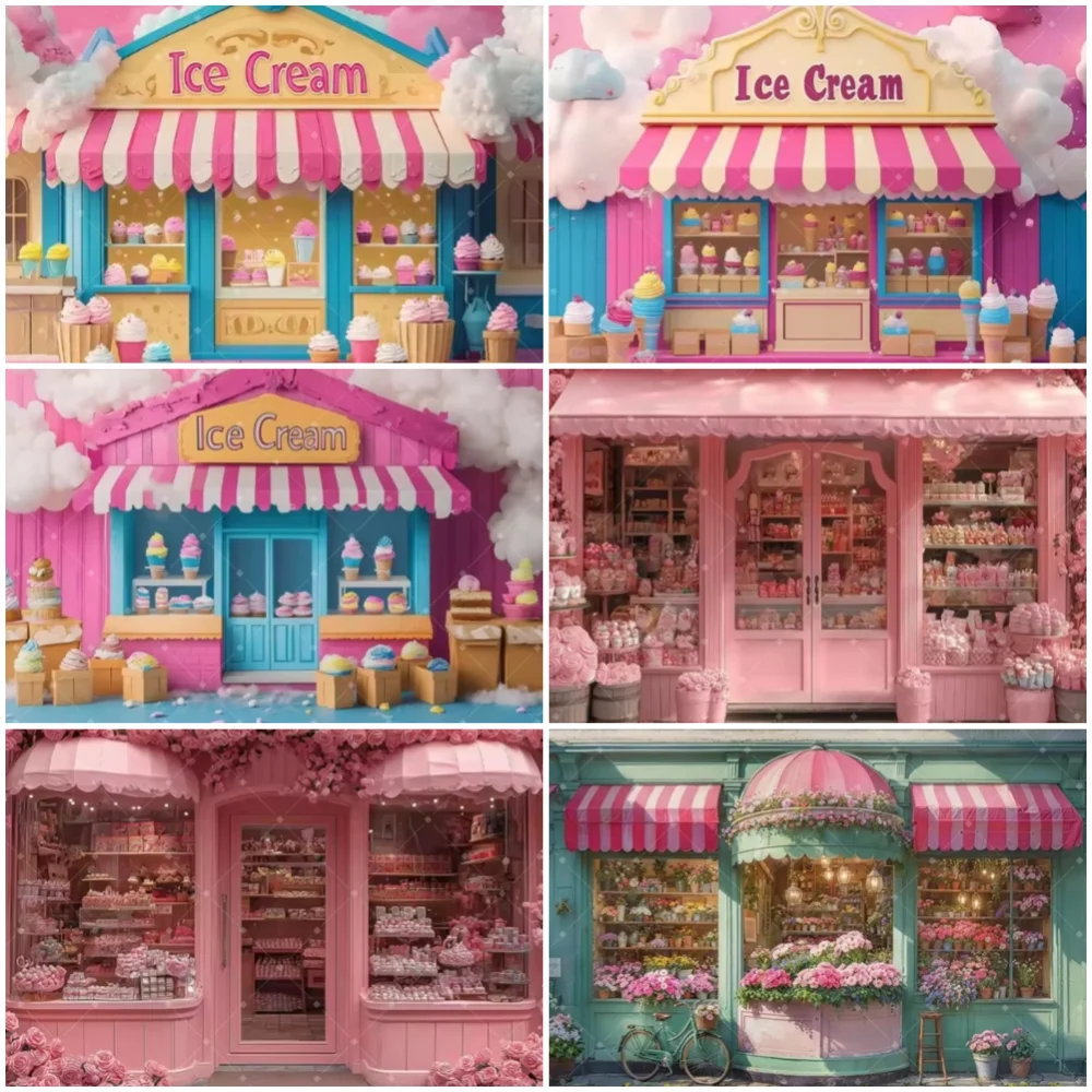 Fondo de Fotografía Temático para Tienda, Decoración de Fiesta, Pizza, Helado, Postres Florales, Banner para Celebraciones y Actividades de Tienda