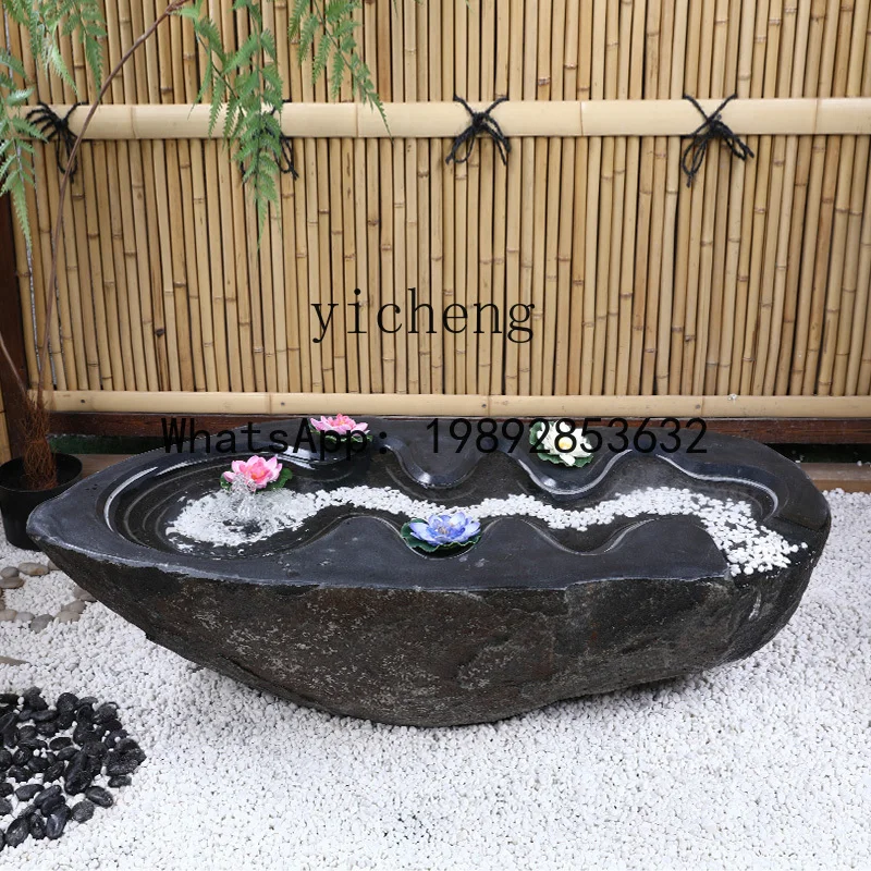 Chinese water feature outdoor landscape ornament new stone basin courtyard fish pond flowing water bowl basin