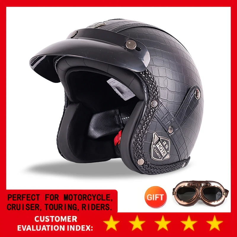 

Ретро мотоциклетный шлем Harley 555-черная кожаная кепка в клетку четыре сезона круизный мотоциклетный шлем три четверти в винтажном стиле
