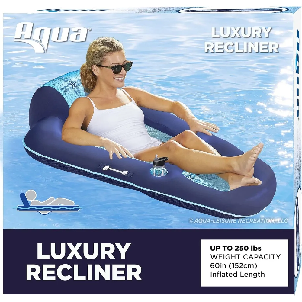 Piscine d'eau de luxe extra large pour adultes, flotteurs gonflables avec repose-sauna, dossier, repose-pieds et manchette