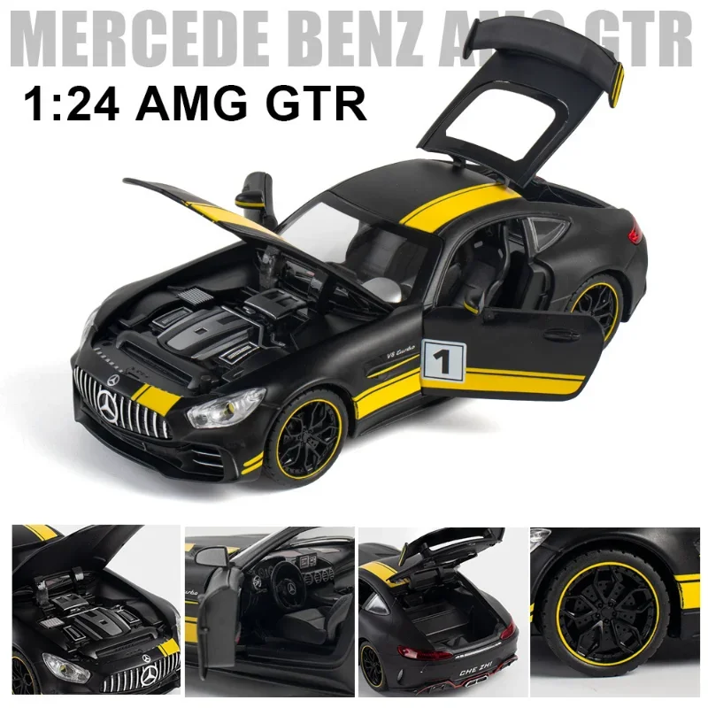 Simulation de voiture de sport Mercedes Benz Jas GTR, modèle en métal moulé sous pression, son léger, nervure arrière, collection de jouets pour cadeaux, A82, 1:24