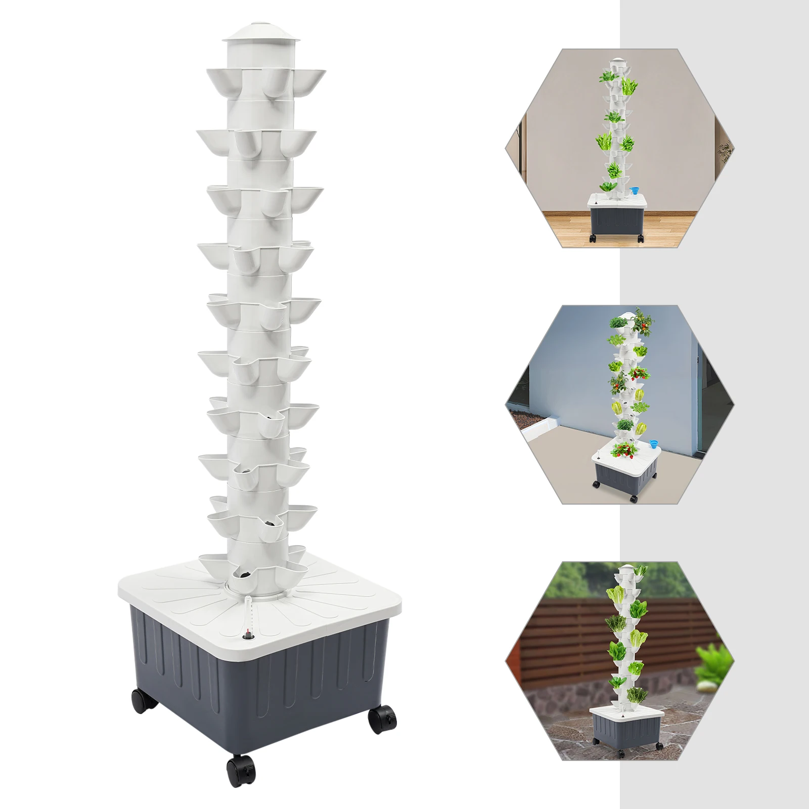 50‑Site Hydroponic Growing Tower 10‑Tier Vertical Hydroponics System 20L Water Tank 12V Water Pump Lockable Wheels Indoor Outdoor Soilless Planting Kit for Vegetables Fruits Strawberry Flower