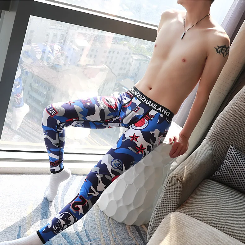 

Men's Personality Tide Autumn Warm Underwear Cotton Thin Section Camouflage Bottoming Lingerie Liner Line Pants Young Boys