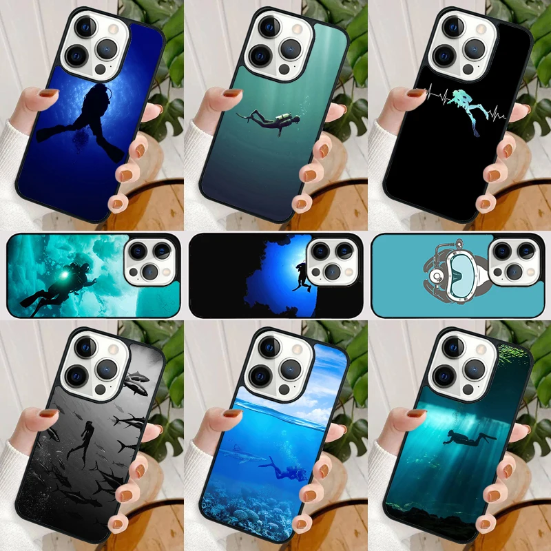 Scuba Diver Diving Phone Case For iPhone 16 15 SE2020 14 Max 6 7 8 Plus 11 12 13 Pro Max Mini Phone Cover coque