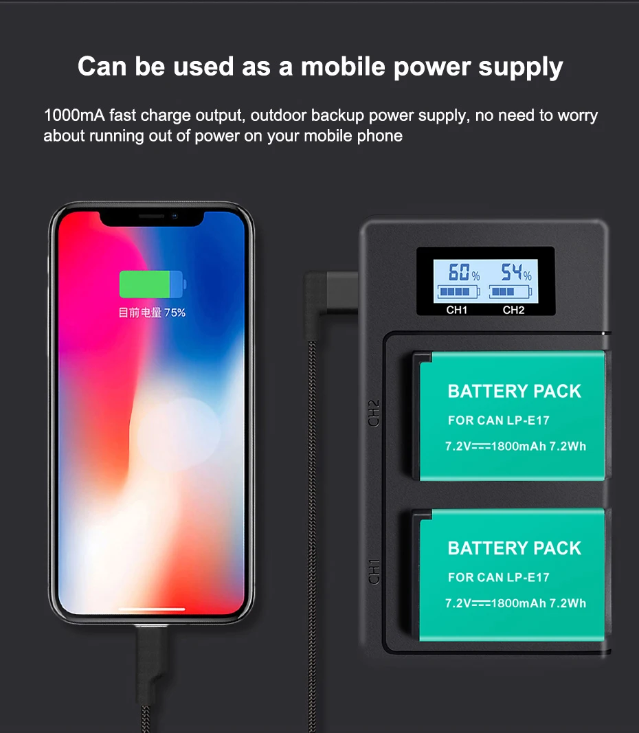 2/3/4Pcs LPE17 LP E17 LP-E17 배터리 + LCD USB 듀얼 충전기 Canon EOS 77D 200D M3 M6 750D 760D T6i T6s 800D 8000D Kiss X8i