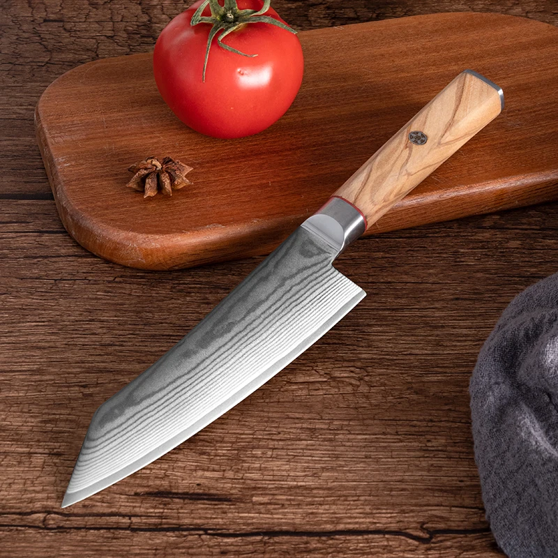 

7 Inch Kiritsuke Knife Hexagonal Olive Handle 67 Layer Damascus Steel AUS-10 Blade Chef Cleaver Slicing Japanese Kitchen Knives